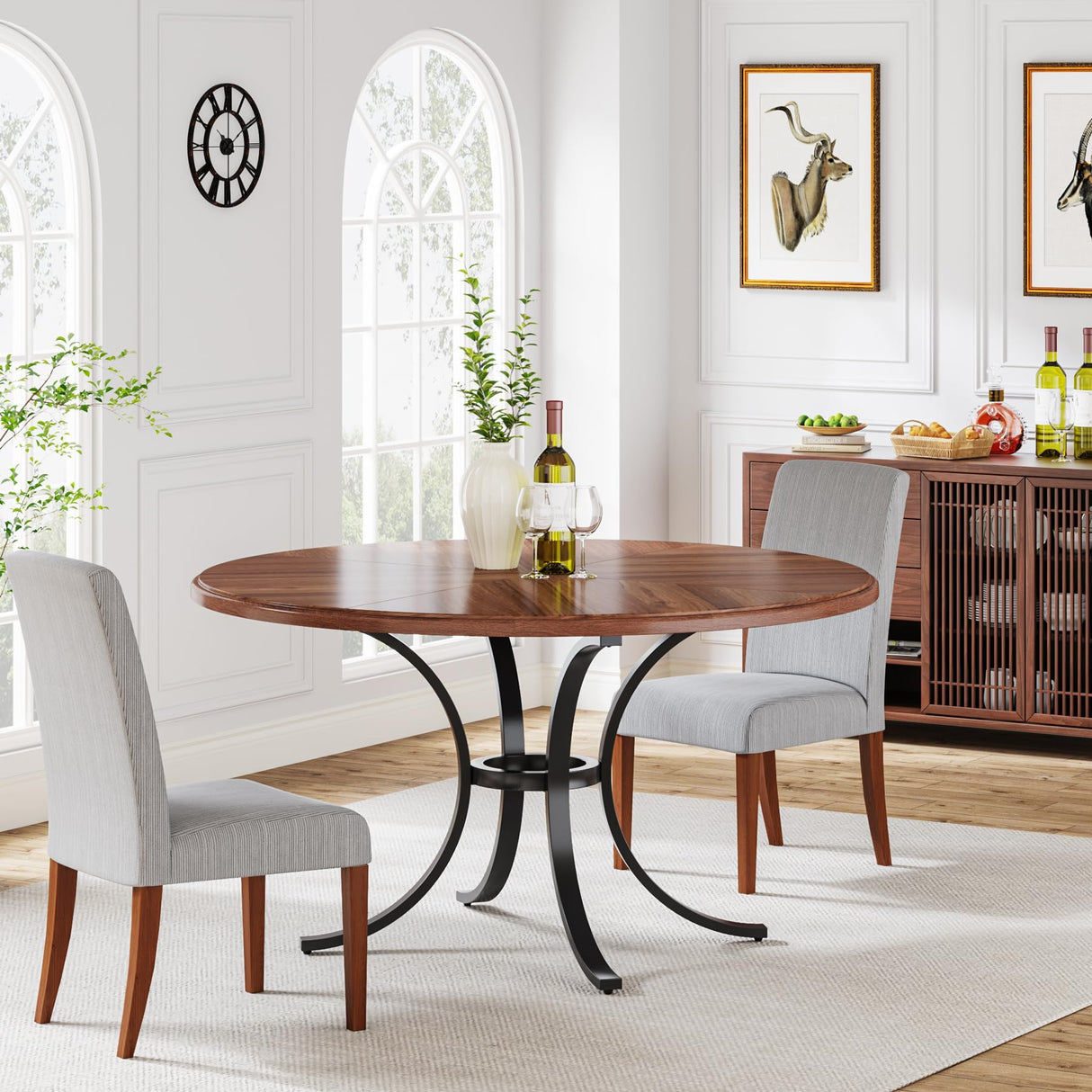 Tribesigns 47" Round Dining Table for 4-6 People, Farmhouse Kitchen Table with Wooden Texture Surface & Pedestal Base, Round Table for Dining Room, Living Room （Only Table） (Brown) Tribesigns