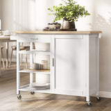 BELLEZE Modern Rolling Kitchen Island Utility Cart with a Drawer, Storage Cabinet, Handle Towel Rack, Rubber Wood Top, and Caster Wheels - Sonoma (White) BELLEZE