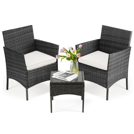 DUMOS Patio Furniture Set 3 Pieces, Outdoor Wicker Furniture with Coffee Table, Modern Rattan Patio Chairs Conversation Sets with Sofa for Garden, Terrace, Porch, Balconies, Lawns(Black and Beige) DUMOS