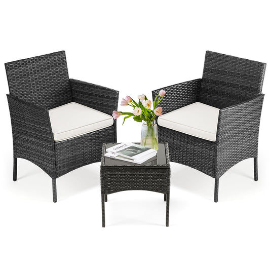 DUMOS Patio Furniture Set 3 Pieces, Outdoor Wicker Furniture with Coffee Table, Modern Rattan Patio Chairs Conversation Sets with Sofa for Garden, Terrace, Porch, Balconies, Lawns(Black and B - WoodArtSupply