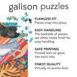 Galison Lounging Cats – 1000 Piece Jigsaw Puzzle Featuring Beautiful Artwork of A Variety of Feline Friends Lounging On Colorful Quilts Galison