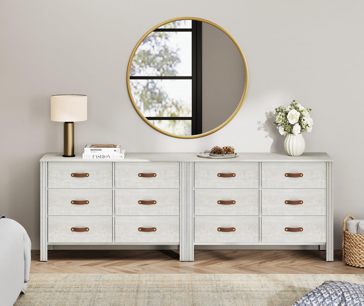 WAMPAT White Dresser for Bedroom, Large Long Dresser with 12 Drawers, Kids Dressers & Chest of Drawers, Set of 2 Classic Storage Cabinet Organizer for Closet, Living Room, Hallway WAMPAT