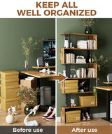 Gadroad 6 Tier Geometric Bookcase,S Shaped Bookshelf, Wood Decorative Storage Shelving, Modern Freestanding Display Shelves, Tall Book Shelf Unit for Living Room Bedroom, Rustic Brown Gadroad