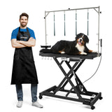 Professional Super Low-Step Electric Dog Grooming Table 49.2", Heavy Duty, Anti-Slip Tabletop, Height Adjustable Dog Table with Lockable Casters, Stainless Grooming Overhead Arm, Dog Grooming Station Burano