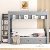 Harper & Bright Designs Full Over Full/Futon Bunk Beds with Stairs and 3 Drawers, Built-in Shelf, Bottom Bed can be Converted into Daybed, Solid Wood Bunk Bed Frame - Gray Harper & Bright Designs