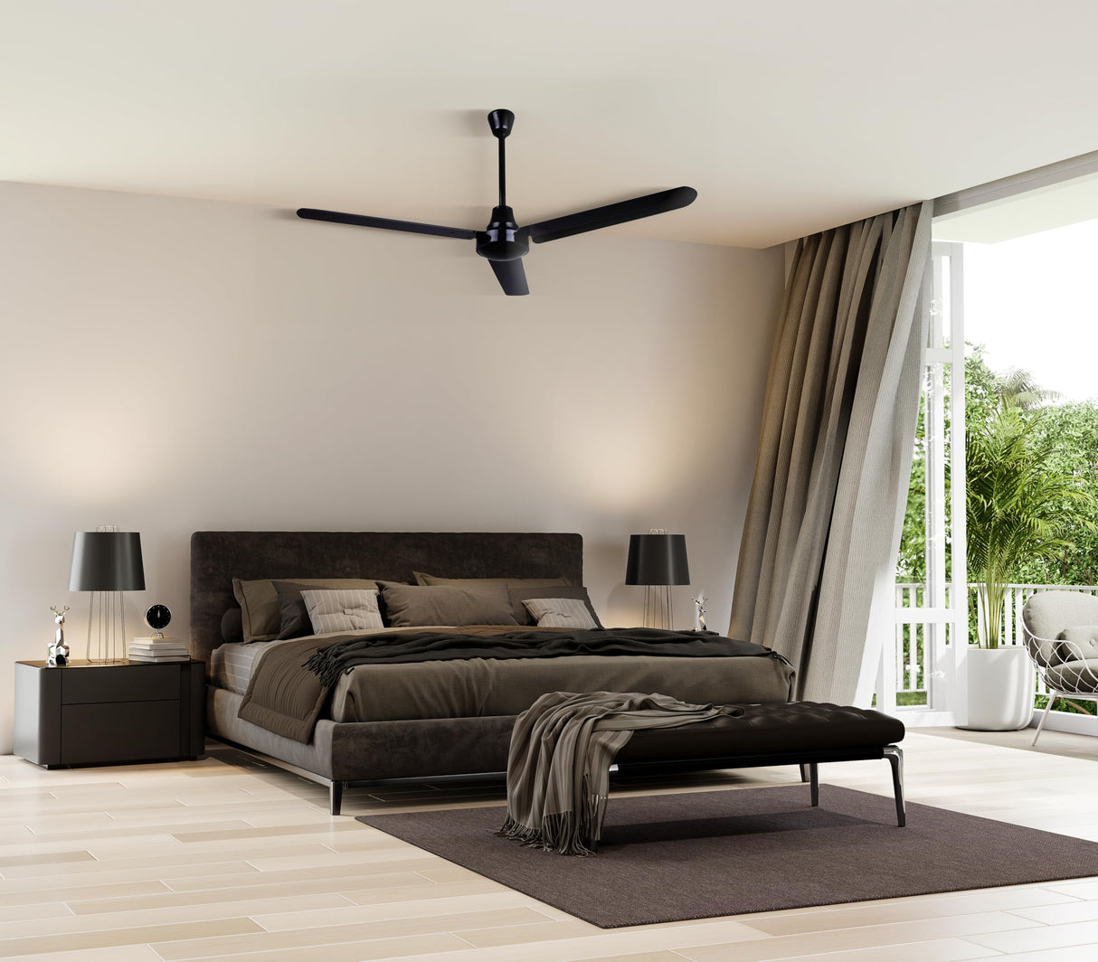 48" Black Industrial Ceiling Fan – High-Performance DC Motor – Wall Control – Ideal for Gyms, Studios, Shops & Commercial Spaces Canarm