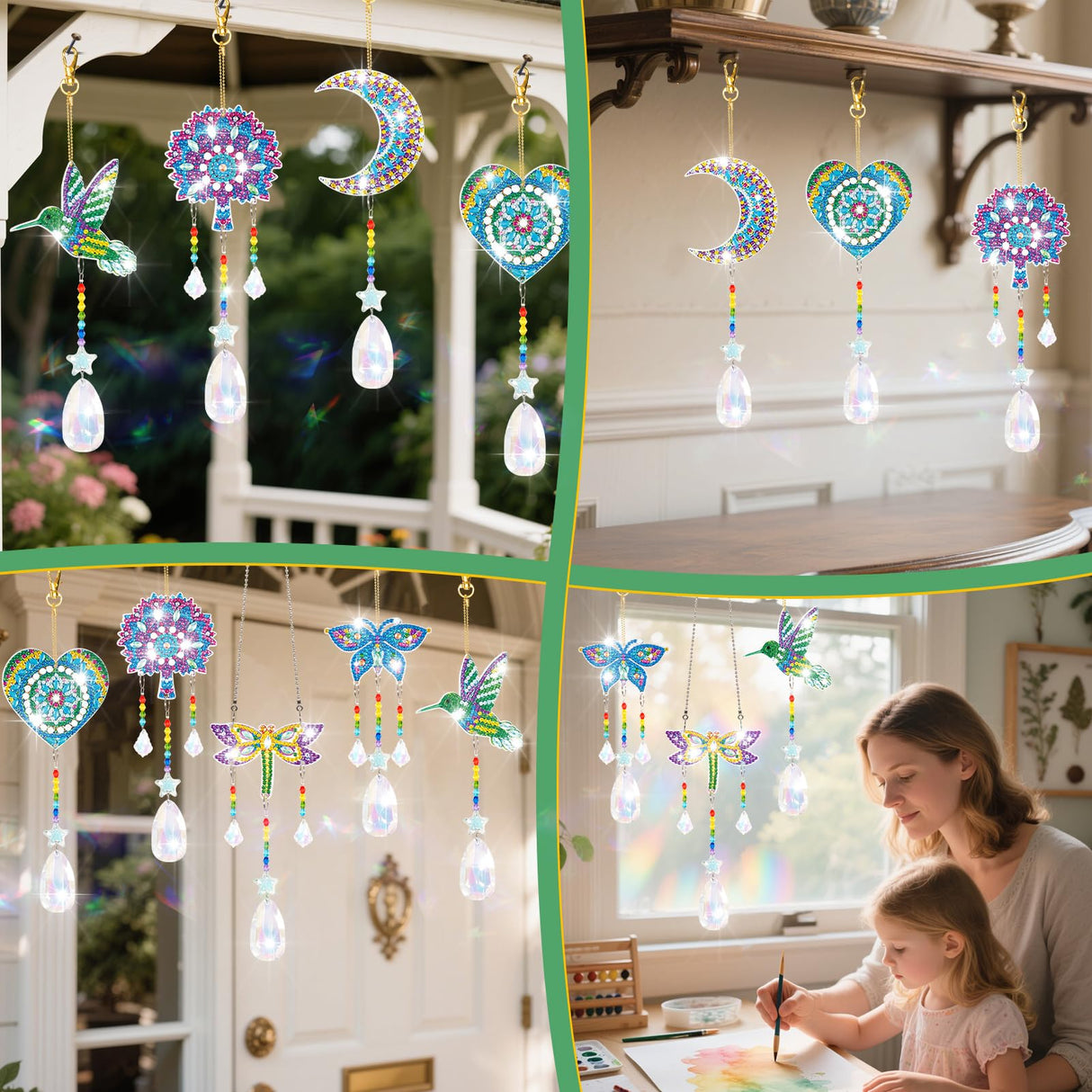 6 Pcs Diamonds Paintings Suncatcher, Double Sided 3D Diamonds Paintings Wind Chime Paint by Number, Diamond Paintings Hanging Ornaments for Adults Home Garden YUNVI