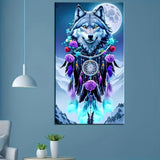 KUFWKEY Dreamcatcher Diamond Art,Wolf Diamond Art Kits for Adults, Full Round Drill Diamond Painting Kits,Animal Diamond Mosaic Art for Adults,Home Decor,Large Size,16x28 inch KUFWKEY