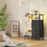 TRIFEBLE Dresser for Bedroom with Reversible Hanging Rack, 4 Drawers Dresser with LED Lights, Fabric Dressers with Open Shelf, Chest of Drawers with Clothes Rack, Kids Dressers for Bedroom, Black TRIFEBLE