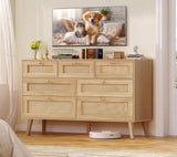 TEENFON 47.2''Wide 7 Drawer Rattan Dresser, Boho Dresser for Bedroom, Chest of Drawers, Closet Organizer, Natural Wood Dressers Chest for Bedroom, Living Room, Entryway, Natural TEENFON