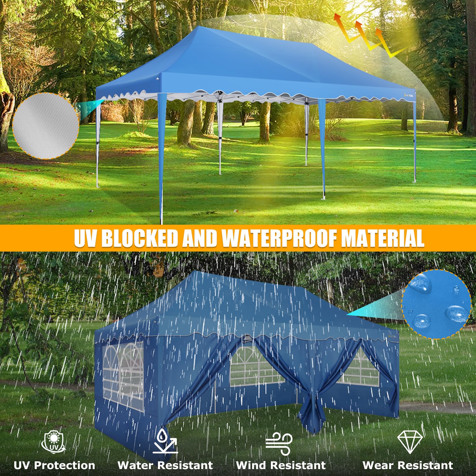 HOTEEL 10x20 Pop Up Canopy Tent for Parties, Easy Setup Canopy Tent for Backyard, Waterproof Outdoor Gazebo for Wedding Event Patio, Outside Instant Vendor Tent with 4 Sandbags & Rolling Bag, - WoodArtSupply