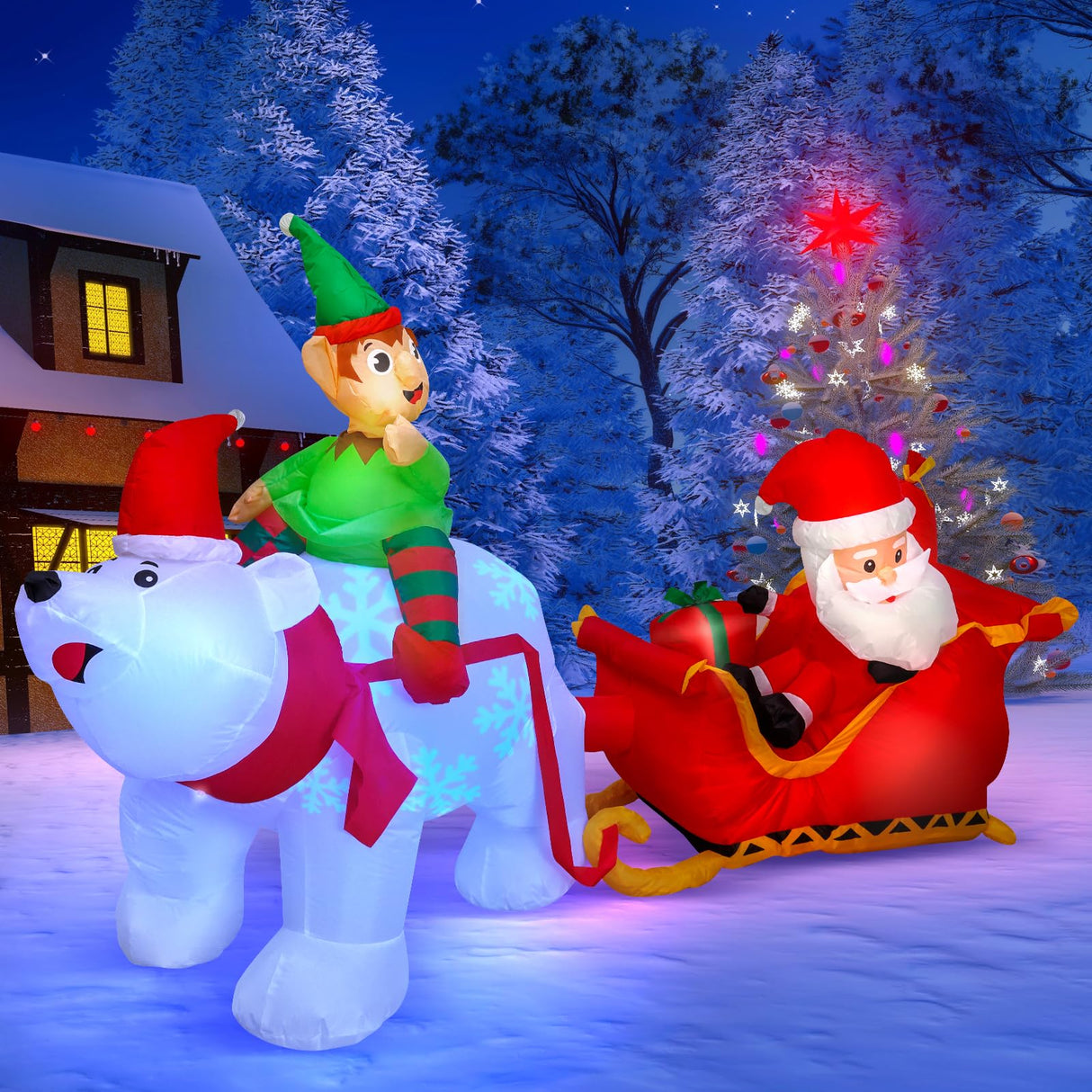 Max Fun 9.5Ft Christmas Inflatables Outdoors Decorations Santa Claus on Sleigh LEDs Build-in Blow Up Christmas Yard Inflatable Decoration for Outdoor Indoor Garden Lawn Max Fun