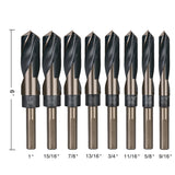 EFFICERE 8-Piece Premium 1/2” Reduced Shank Silver and Deming Large Drill Bit Set in Aluminum Carry Case, M2 High Speed Steel, 135-Degree Split Point | SAE Inch Size 9/16” - 1” by 1/16th Increment EFFICERE