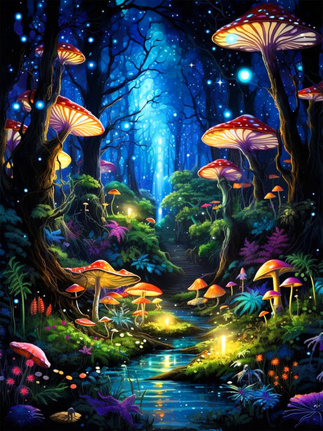 Enchanted Glow Forest Diamond Painting for Adults DIY Mushroom Diamond Art for Adult Beginners Mushroom Gem Painting Crafts for Adults Home Wall Decor 5D Gem Art Perfectly for Relaxation 12x16inch Meothan