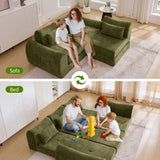 Opiesit 101.6" Modular Sectional Cloud Sofa,Floor Boneless Couch, 4-in-1 Folding Convertible Sofa Bed, Modular Cushion Couch,Suitable for Living Room,Bedroom and Recreation Room (Green) Opiesit