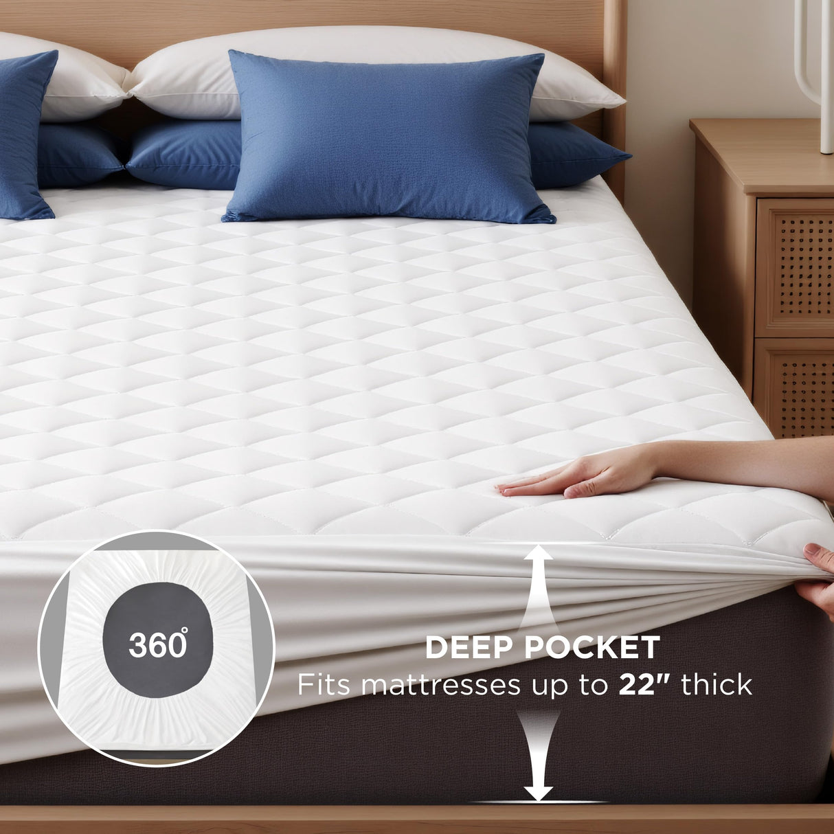 Bedsure Full Mattress Protector, Quilted Mattress Topper Full with Deep Pocket up to 22 Inches, Soft Breathable Noiseless Bed Cover, Waterproof Bed Pad for Home, Bedroom, Hotel - White Bedsure