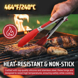 Kaluns Kitchen Tongs for Cooking Grilling Set of 4, BBQ Grill Tongs With Silicone Tip Stainless Steel Heat Resistant, Non-stick Pull Lock, Incl 7, 9, 12 Inch Tong Plus a Silicone Spatula Kaluns