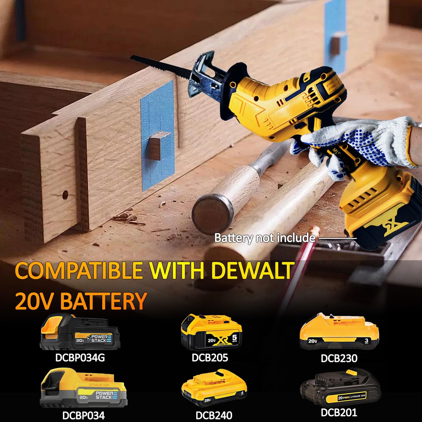 Reciprocating Saw Compatible with DeWalt 20V Battery, Brushless Power Cordless Recipro Saw, 0-3500SPM Variable Speed, Tool-free Blade Change, 4 Saw Blades Kit for Wood/Metal/PVC Cutting, Tool - WoodArtSupply