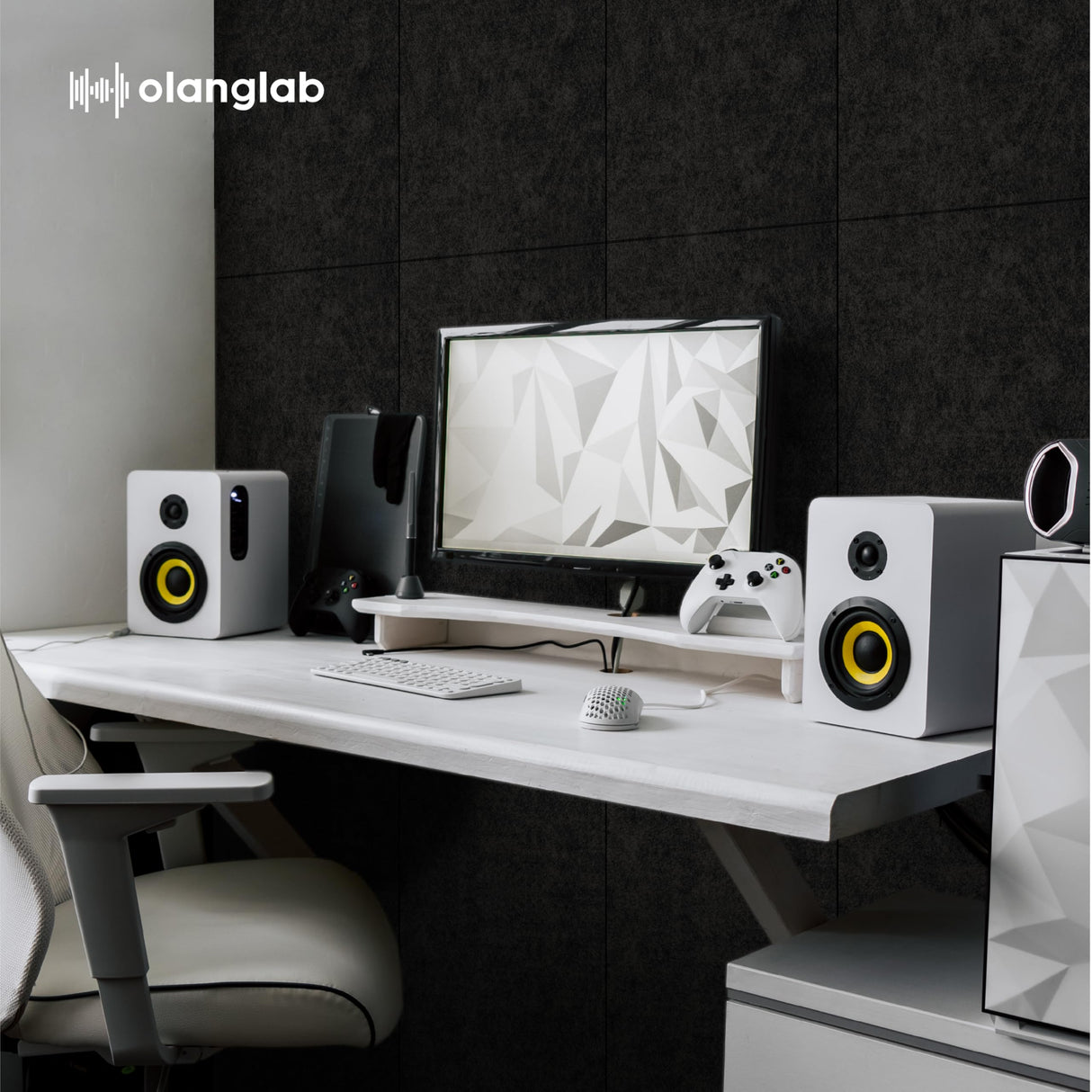 Olanglab Acoustic Wall Panels 6 Pack, 48 x 12 per Acoustic Panels Sound Absorbing, Decorative Sound Panels for Home Studio and Office, Plain Black Olanglab