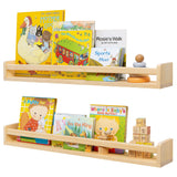 Fun Memories Nursery Book Shelves - Rustic Natural Solid Wood Floating Bookshelf for Kids - Wall Book Shelves for Kids Room (Natural, 32inch - 2P) Fun Memories