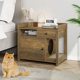 Cat Litter Box Enclosure Furniture,Llitter Box Enclosure with Shelves and Scratcher,Wooden Cat Litter Cabinet with Drawer,Cat Furniture Litter Box Lomojo