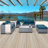 Lviden 6 Pieces Wicker Patio Furniture Sets Outdoor Conversation Set PE Rattan Sectional Sofa Couch with Storage Table and Peacock Blue Cushions Lviden