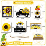 Guoofu Summer Tiered Tray Decor, Farmhouse Sunflower Tray Decorations, Hello Spring Summer Sunflower Gnome Sunshine Truck Wooden Signs, Buffalo Plaid Rustic Home Decor for Table Mantel Office Party Guoofu