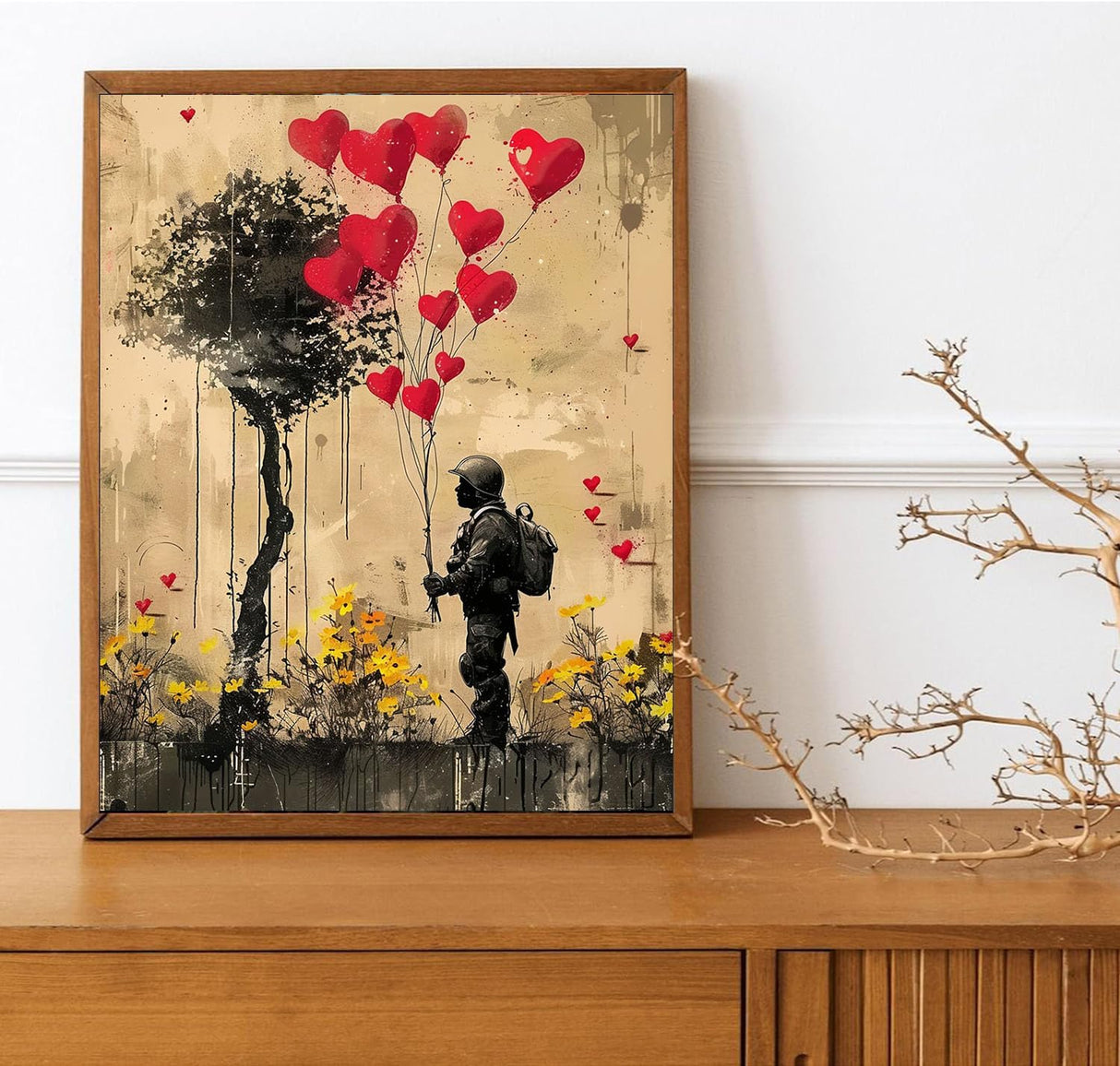Soldier Holding a Balloon Paint by Numbers for Adults Beginners Street Graffiti Style DIY Acrylic Paint by Numbers Kits on Canvas Soldiers Paying Tribute Under Tree Paintwork 16x20inch(without Frame) MSTINGSHUN