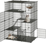 Large Cat Cage, 4-Tier Cat Enclosures Indoor, DIY Cat Kennel Detachable Metal Wire Catio Playpen with Hammock and Hanging Balls, for 1-3 Cats, Ease to Assembly, Black BK02PP03G1N1 HOOBRO
