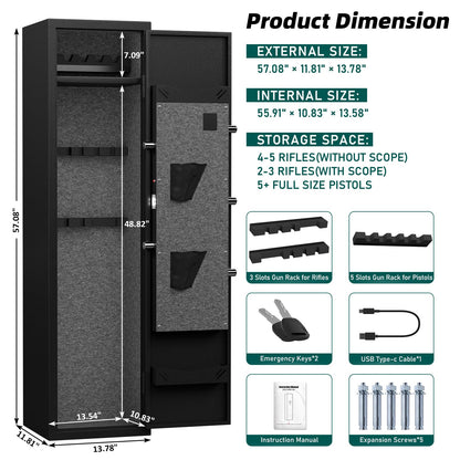 5-6 Rifle Gun Safe, Large Gun Cabinet for Home Rifles and Shotguns, Quick Access Gun Safe with LED Light and Removable Shelf - WoodArtSupply