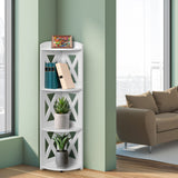 NHZ Corner Shelf Stand, Wood Corner Bookshelf, Corner Bookcase and Plant Stand (White, 4 Tier) NHZ