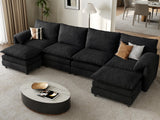YITAHOME 142" Modular Sectional Sofa with Movable Ottoman, U Shaped Velvet Cloud Couch with Pillow-Armrest, Black YITAHOME