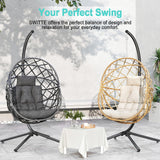SWITTE Hanging Egg Chair with Stand, Outdoor Egg Swing Chair with Stand, Indoor Wicker Hammock Chair with Cushion for Patio, Garden-Cream SWITTE
