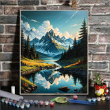 Paint By Numbers Kit For Adults, Mountain Paint By Number Kits For Beginner Landscape Acrylic On Canvas Mountains Diy Oil Painting Kit Adults' Paint-By-Number Kits For Gift Home Wall Decor 16x20 Inch ldazao