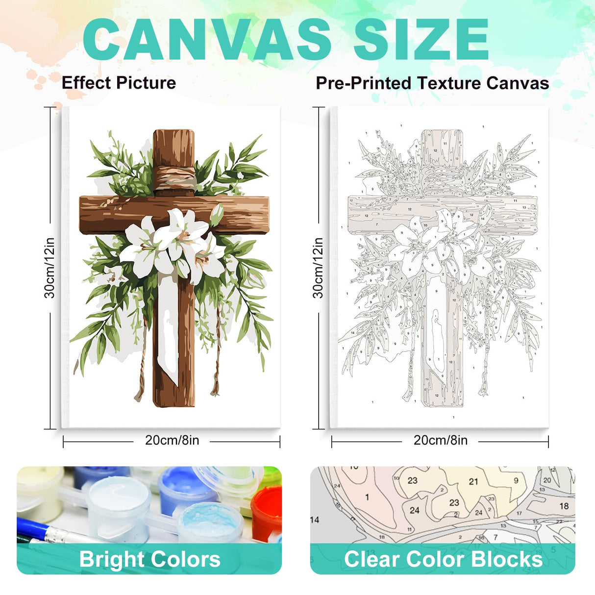 Framed Paint by Numbers Kit for Adults Beginner, Cross Easy Paint by Number Kits on Canvas Framed, Jesus DIY Acrylic Oil Painting by Numbers with Frame for Gift Home Decor 8 x 12 inch GEEHEIY