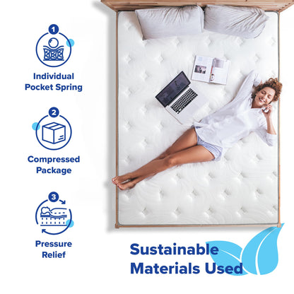 Olee Sleep Queen Mattress, 10 Inch Plush Cloud Hybrid Mattress, Gel Infused Memory Foam, Pocket Spring for Support and Pressure Relief, CertiPUR-US Certified, Bed-in-a-Box, Soft, Queen Size