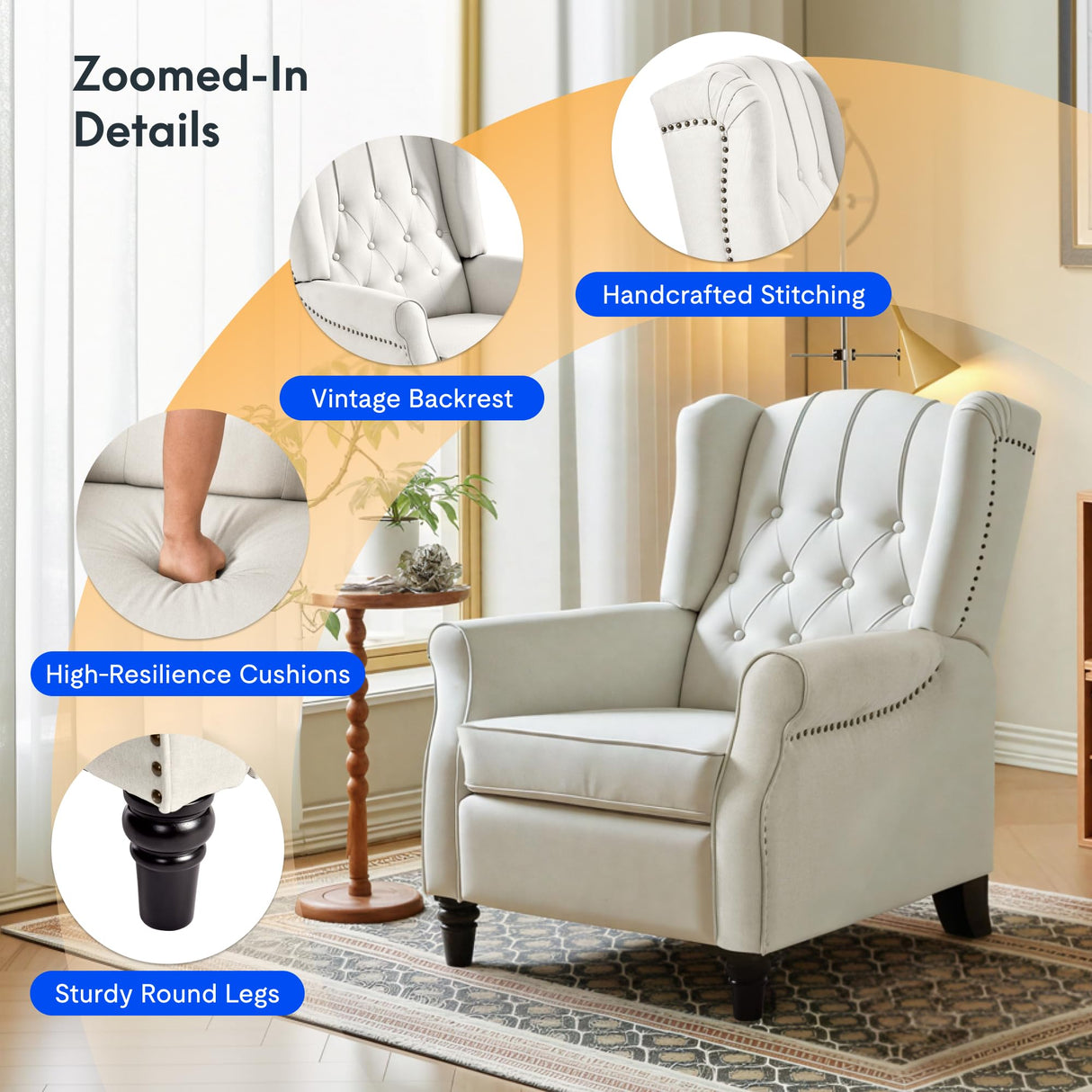 FLEXISPOT XC5 Pushback Recliner Chair for Adults, Mid Century Wingback Accent Chair with Rivet Decoration, Tufted Upholstered Single Sofa Armchair for Living Room, Bedroom, Study (PU, Brown) FLEXISPOT