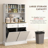 HOMCOM 68" Kitchen Pantry Storage Cabinet with Charging Station, 2 Tilt Out 10 Gallon Trash Can Cabinets and Drawers, Freestanding Kitchen Hutch with Glass Doors and Adjustable Shelf, White HOMCOM