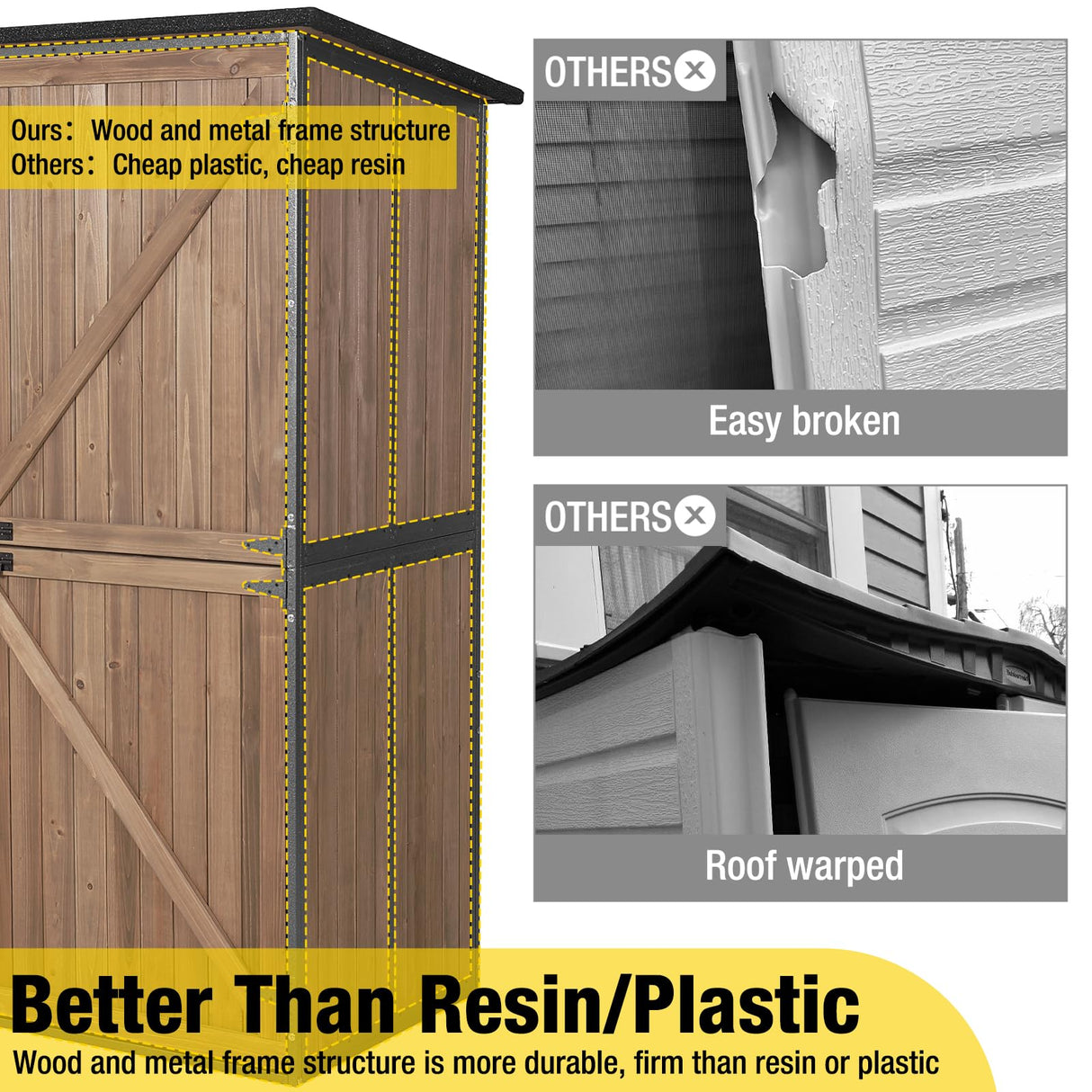 Aivituvin Outdoor Storage Shed Upgraded with Strong Metal Frame Garden Tool Shed Storage House Cabinet with Adjustable Shelfs and Wooden Floor 4.6 x 2.42FT (Dark Brown) Aivituvin