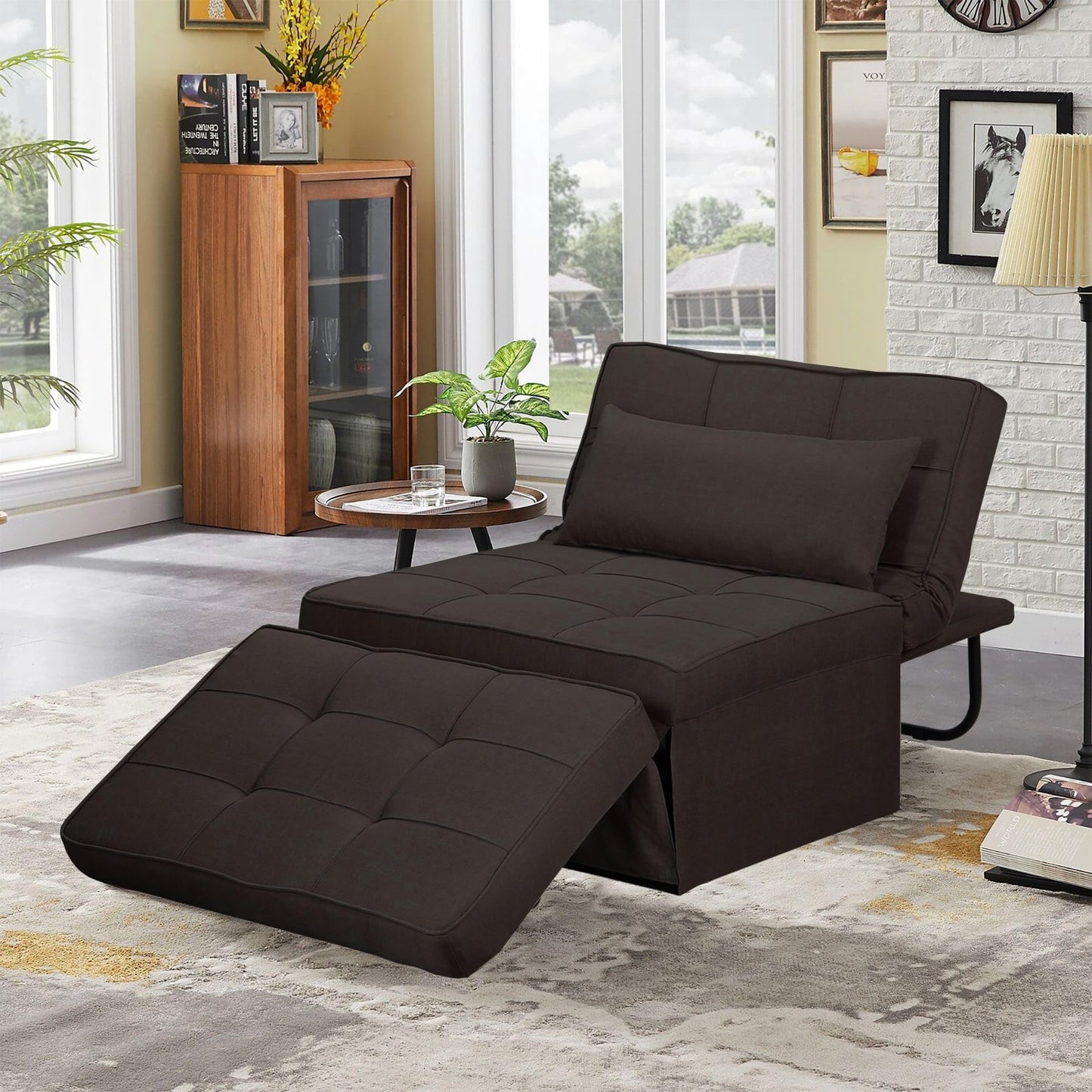 Ainfox Convertible Sofa Bed,4-in-1 Multi-Functional Futon Chair Bed, Folding & No Installation Sofa Couch with Adjustable Backrest Recliner for Living Room, Small Spaces and Office(Dark Brown)