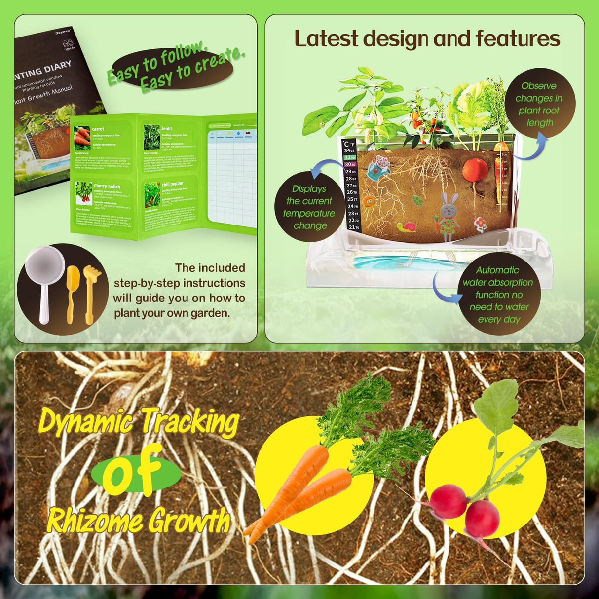 Root Viewer Kit for Kids - Grow Your Own Kids Garden for Boys & Girls - Science STEM Toy & Craft Growing Kits for Ages 6 7 8 9 10 Birthday Easter Gifts for Boy & Girls - Kid Gardening Set Geynaw