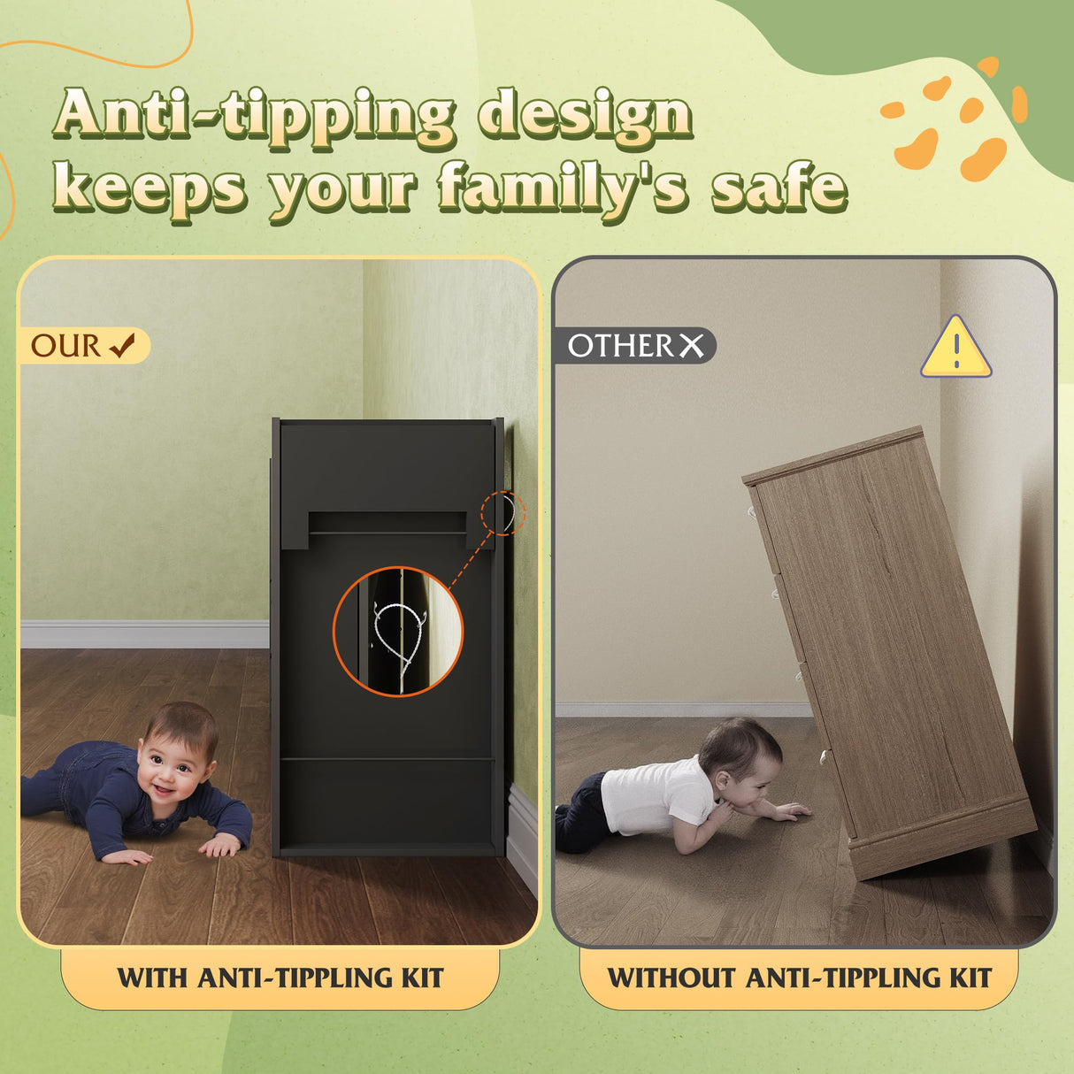 WLIVE 78 Inch Dresser for Bedroom, Large Chest of Drawers Expandable Black Wood Dresser from 5'3" to 6'5'' with Flexible Shelves and Hanging Rack, Led Dressers for Living Room (85'' TV) WLIVE