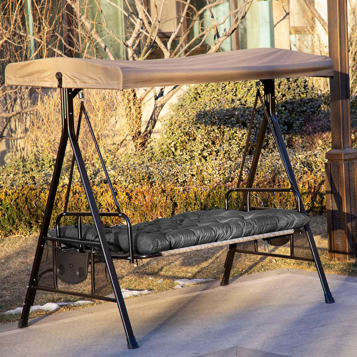 GPQAWER Porch Swing Cushions,Outdoor Cushions 3 Seater Replacement with Backrest, Waterproof Thickened Bench Cushion with Ties for Porch, Patio,Outdoor, Backyard and Garden(Dark Gray 60 * 40 in) GPQAWER