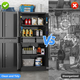 GLADIW Garage Storage Cabinet, Metal Storage Cabinet with 2 Drawers and 2 Adjustable Shelves, Metal Lockers with Pegboards for Homes, Offices, Kitchens, Schools and Pantries GLADIW