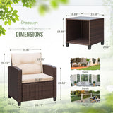 Greesum 3 Pieces Patio Furniture Sets Outdoor PE Rattan Wicker Chairs with Soft Cushion and Glass Coffee Table for Garden Backyard Porch Poolside, Beige Greesum