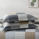 Y-PLWOMEN Plaid Quilt King Size - 100% Cotton Farmhouse King Quilt with 2 Pillow Shams, Breathable Lightweight Comforter Quilted Bedspreads Bedding Set, Grey Brown, King(98 * 106 Inch) Y-PLWOMEN