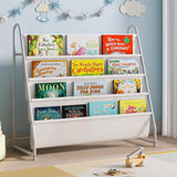 Tatub Kids Bookshelf with 4 Tier Deep Sleeves, Children Montessori Bookshelf Sling Storage Book Rock, Toddler Front Facing Display Book Shelf for Playroom Nursery Bedroom Classroom Tatub