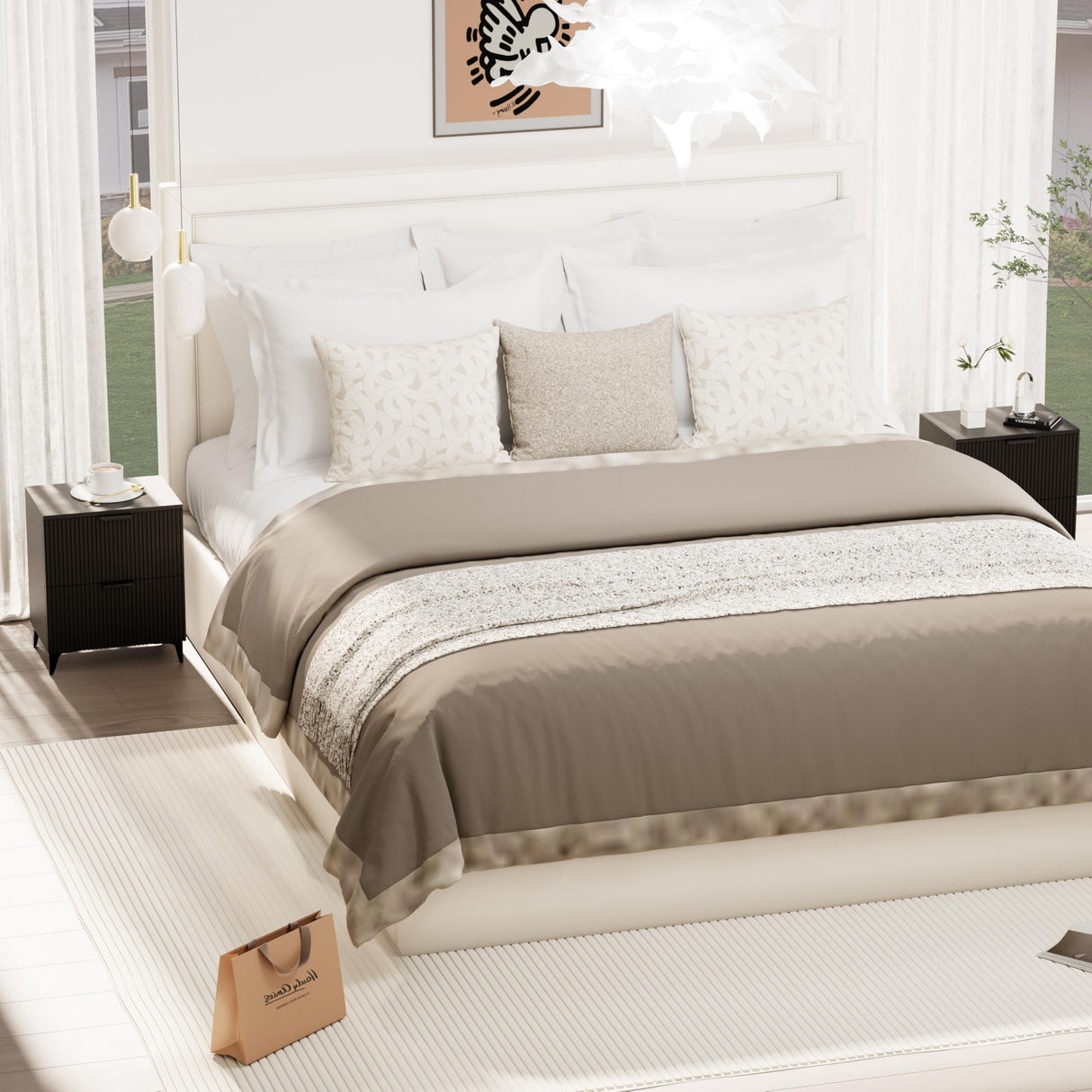 Royal Windsor Fluted Nightstand Set of 2 with 2 Drawers, Side End Table, Small Accent Storage Cabinet,Modern Night Stand Bedside Table for Bedroom,Black Royal Windsor