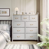 YITAHOME 9-Drawer Fabric Dresser, Furniture Storage Tower Cabinet, Organizer for Bedroom, Living Room, Hallway, Closet & Nursery, Sturdy Steel Frame, Wooden Top, Easy-to-Pull Fabric Bins(Light Grey) YITAHOME