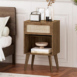 YAUKOMEL Rattan Nightstand,Mid Century Modern Bedside Table with Drawer,Wood Nightstand with Solid Wood Legs,End Table Side Table Accent Table for Living Room,Bedroom,Small Space Caramel Oak CTG62BR YAUKOMEL
